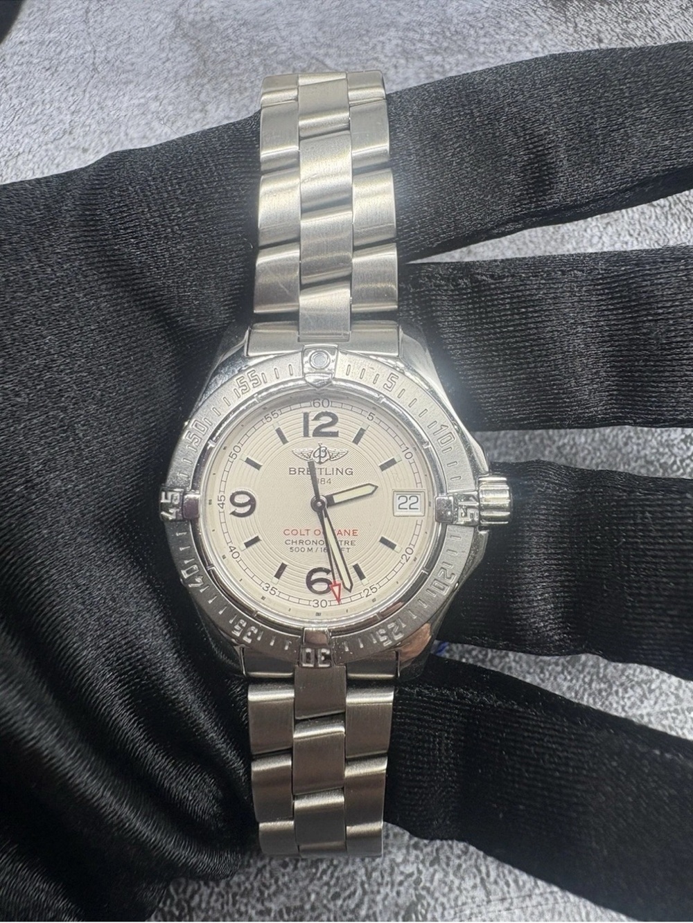 Breitling Stainless Steel Watch with Silver/White Dial